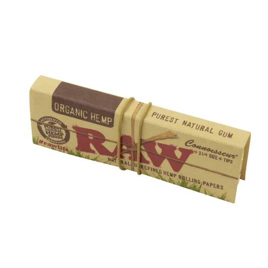 RAW Organic Hemp Connoisseur Rolling Papers with Tips - 1 1/4" image 1