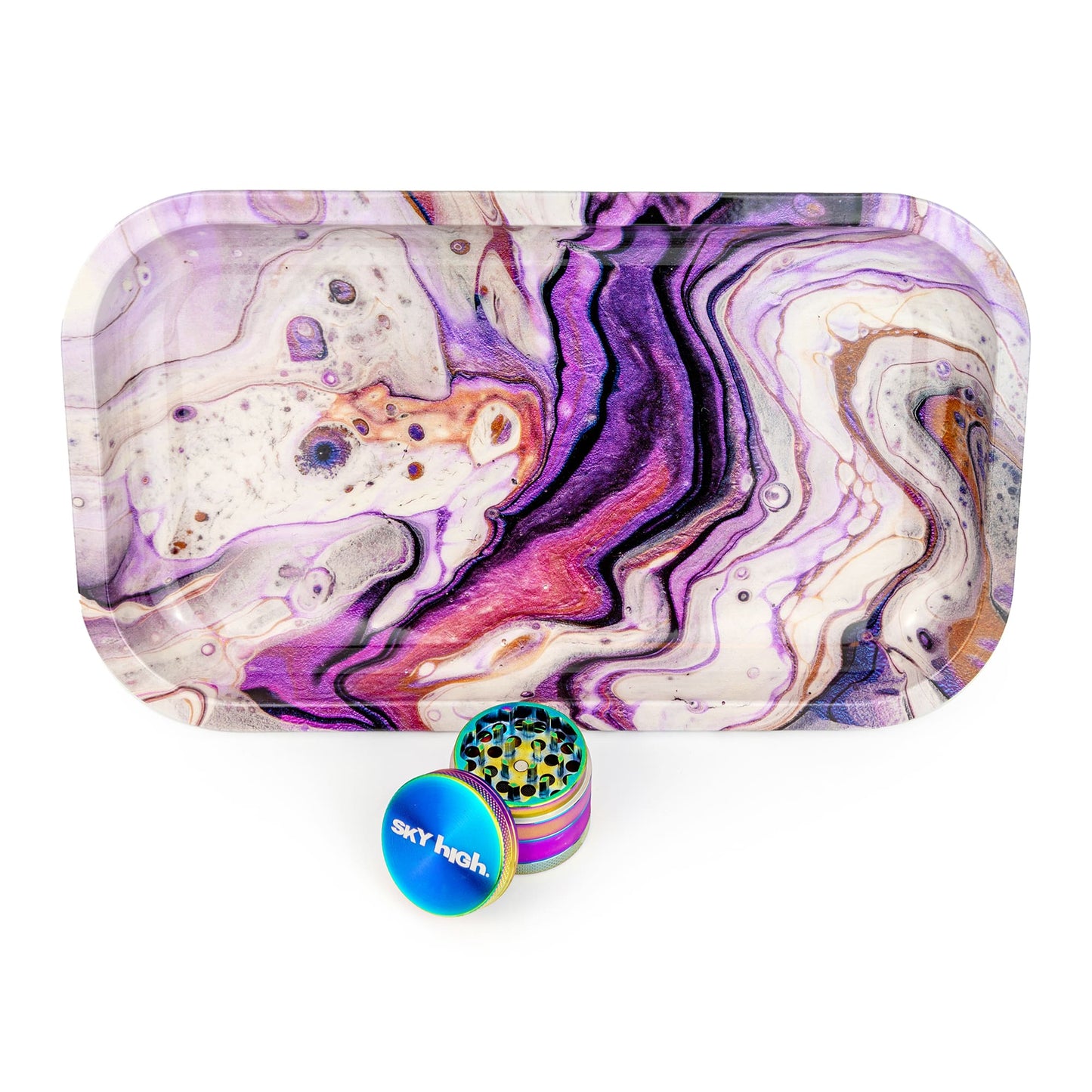 Rolling Tray &amp; Grinder Bundle - Amethyst x Rainbow image 0