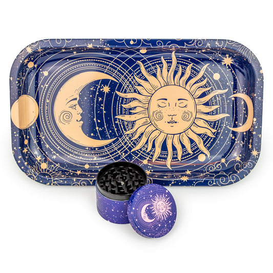 Puff Plate Sun &amp; Moon | Matching Tray &amp; Grinder Set image 0