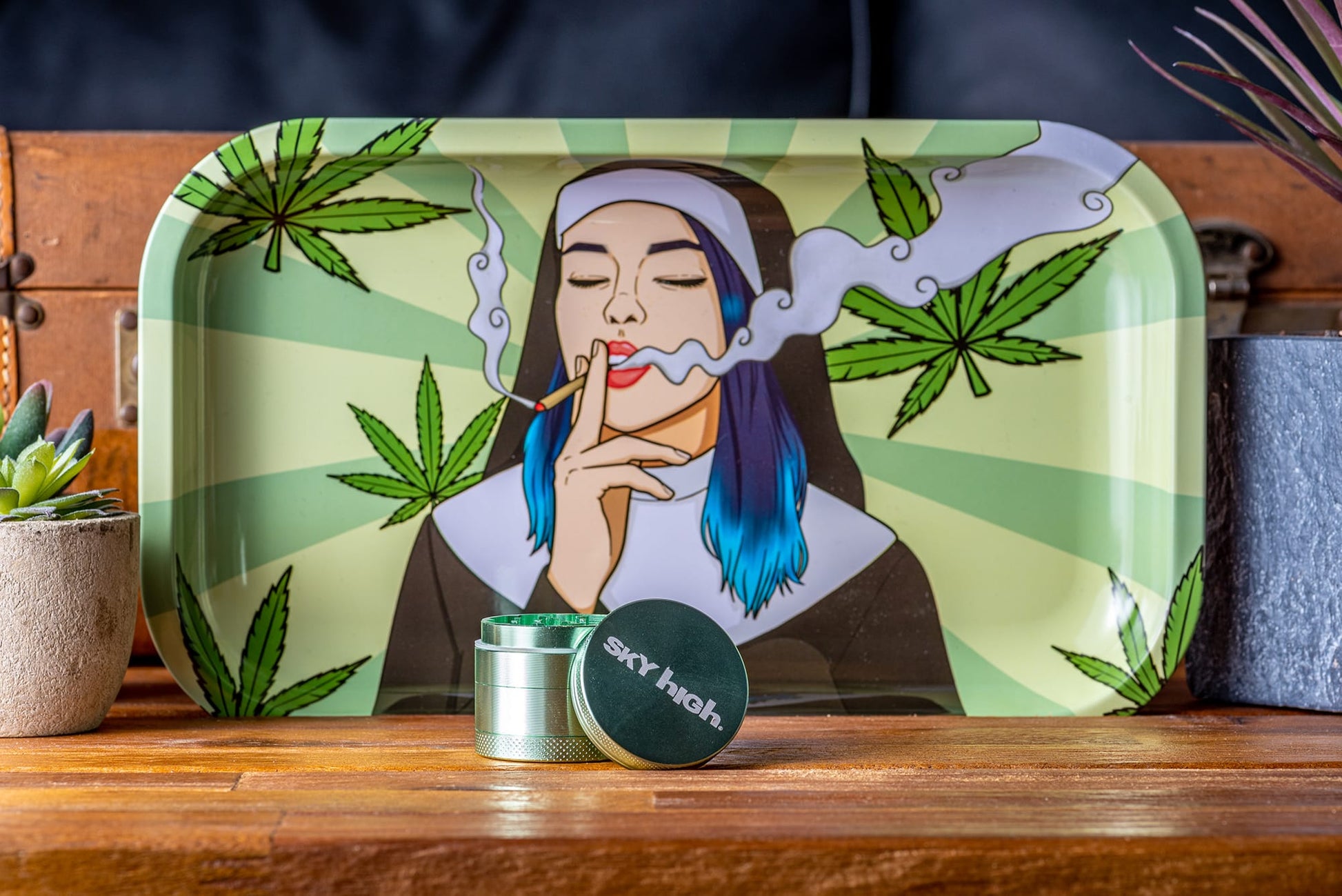Rolling Tray &amp; Grinder Bundle - Naughty Nun x Green image 1