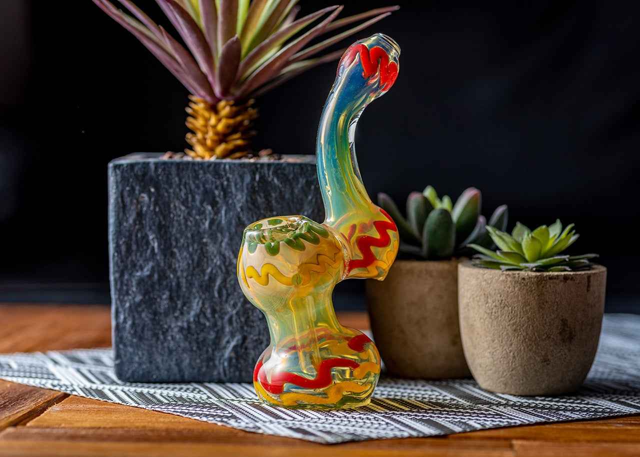 6" Swirled Rasta Color Fumed Bubbler