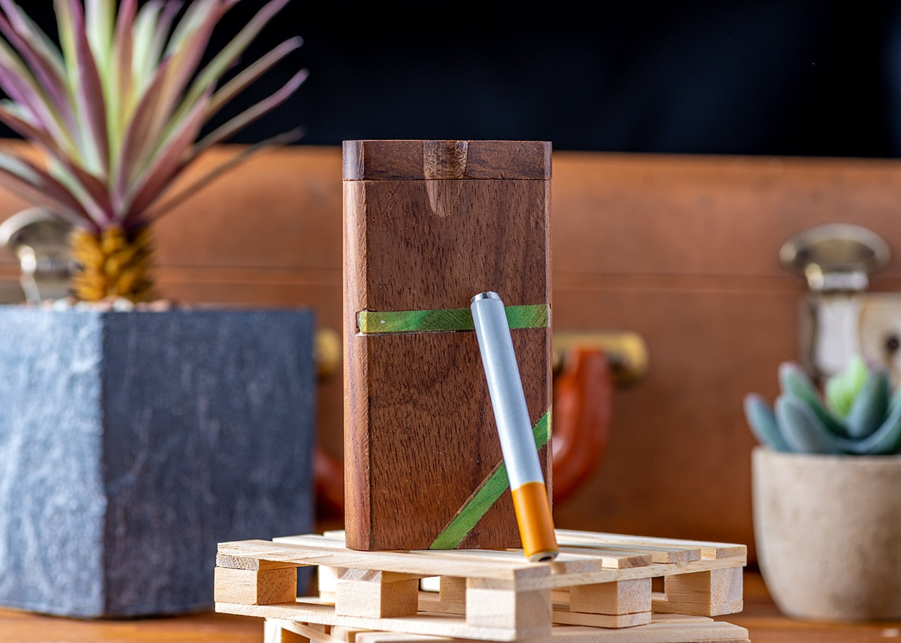 Large Wood Dugout Case With Metal Cigarette Pipe image 3