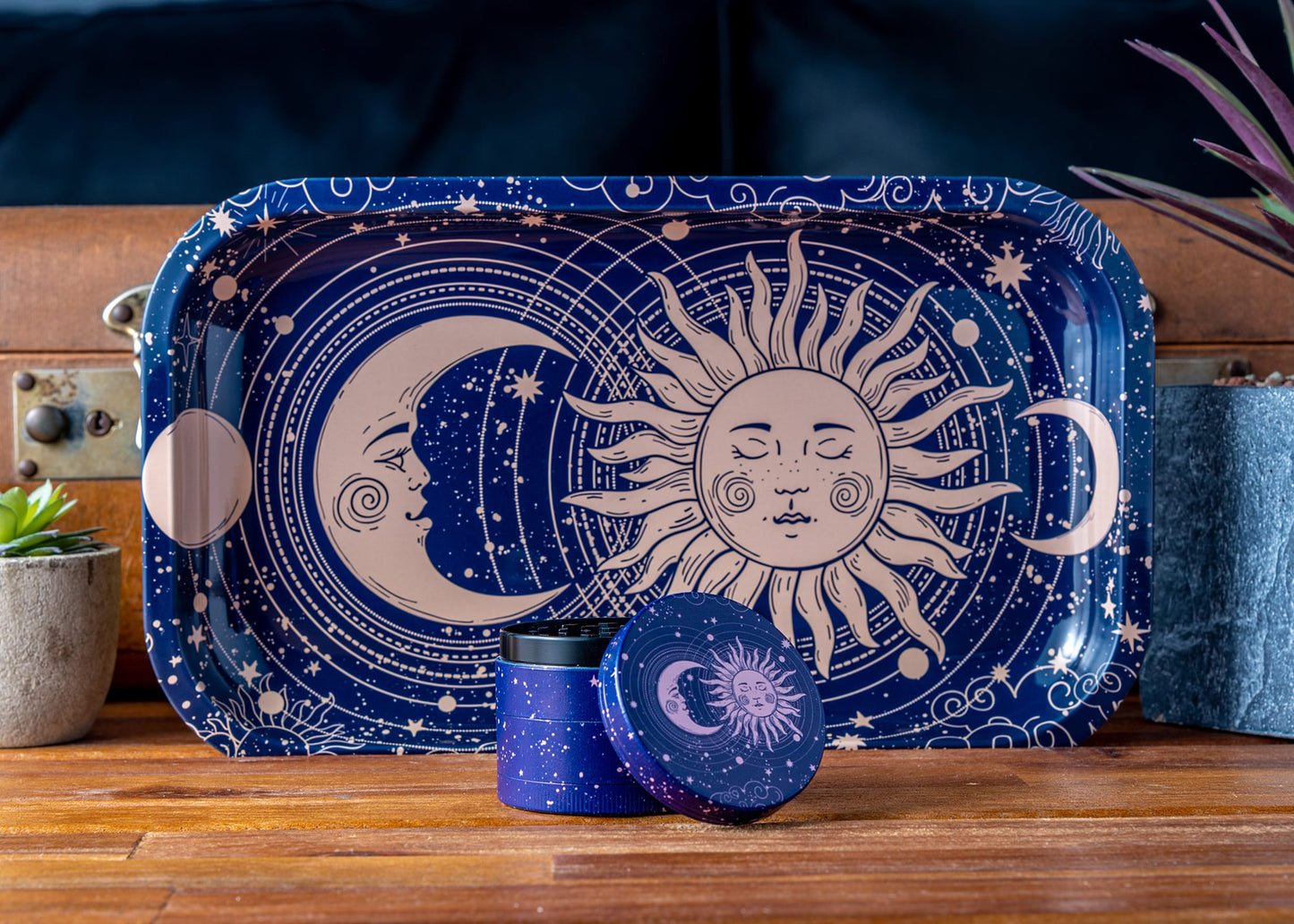 Puff Plate Sun &amp; Moon | Matching Tray &amp; Grinder Set image 1