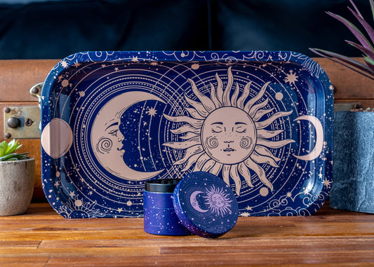 Puff Plate Sun &amp; Moon | Matching Tray &amp; Grinder Set image 1